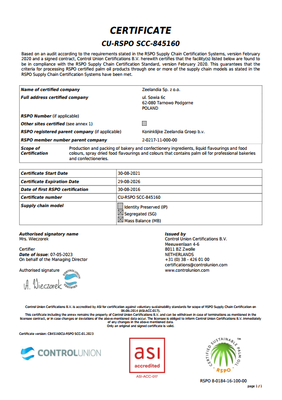 Certyfikat RSPO dla Zeelandia
