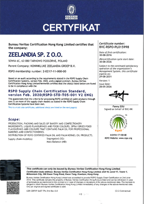 Certyfikat RSPO dla Zeelandia